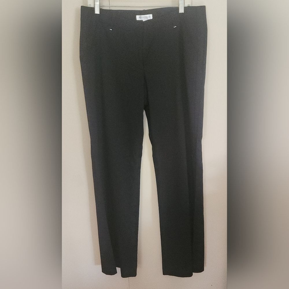 P43 White House Black Market Dress Pants Black w/White Stitching & button Detail